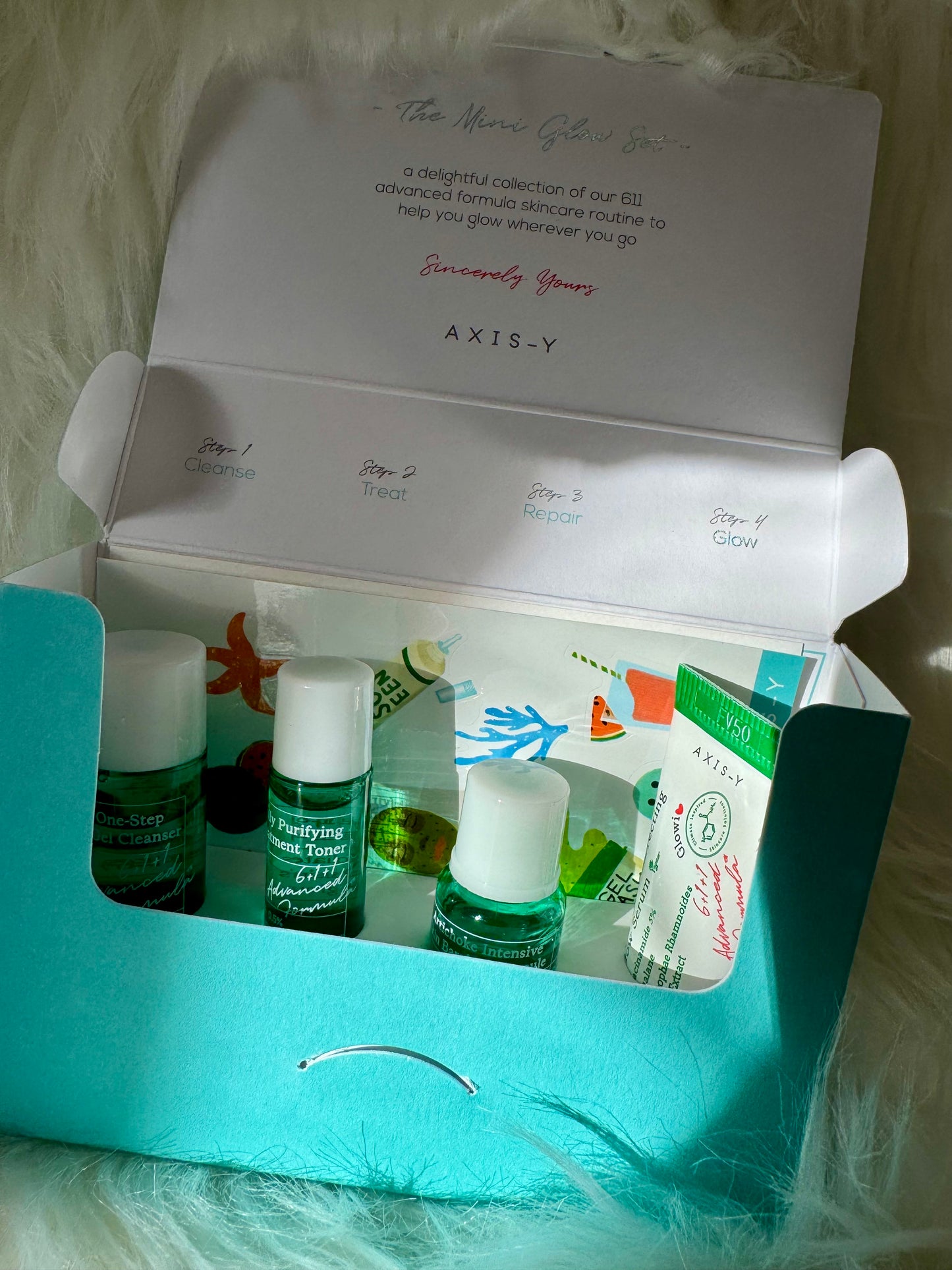 AXIS-Y The Mini Glow rinkinys prausiklis 8 ml + Toneris 5 ml + Ampulė 5 ml + serumas 5 ml